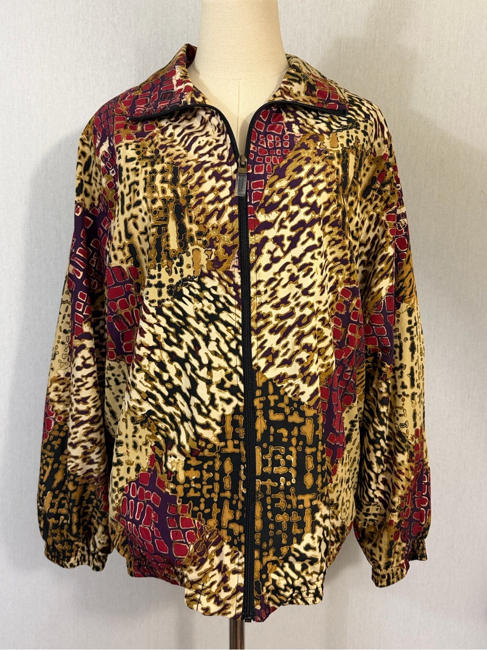 Vintage 90’s Koret Abstract Animal-Print Bomber windbreaker Jacket oversized